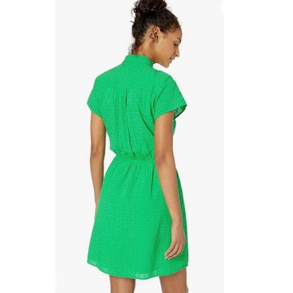 J. Crew Mercantile Medium M Green Eyelet Lace Collared Tie Front Button Up Dress - Picture 3 of 10
